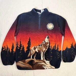 Yellowstone Wolf Sherpa Fleece Pullover Youth 14/16 Half Zip Sunset Graphic